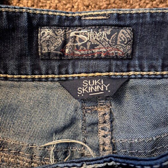 Silver Suki Skinny Flap Pocket Jeans With Embroidery - Picture 7 of 9